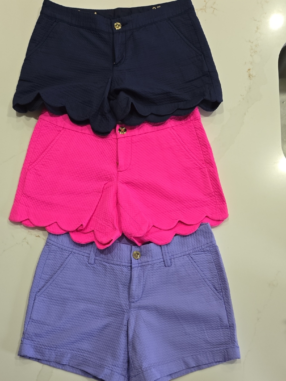 Bundle Of Lilly Pulitzer Buttercup Scallop Shorts in Navy&Hot Pink, Lavender